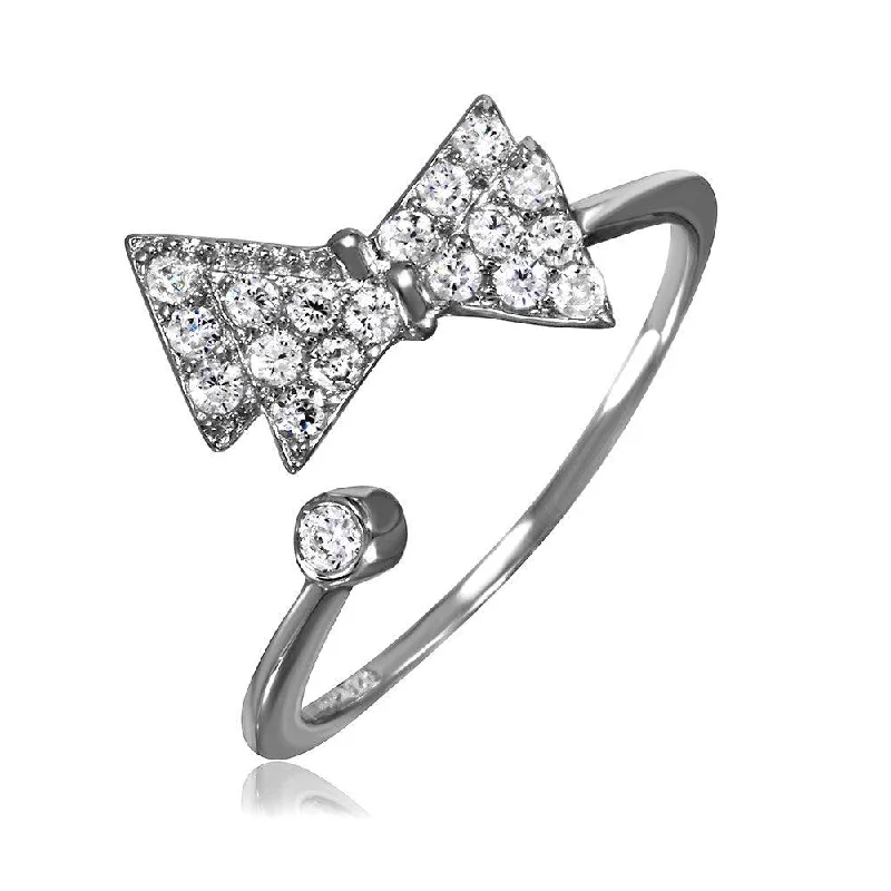 Silver 925 Rhodium Plated CZ Bow Ring - STR01062