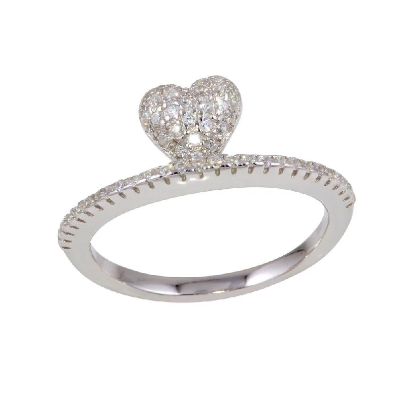 Rhodium Plated 925 Sterling Silver CZ Heart Ringing - BGR01133