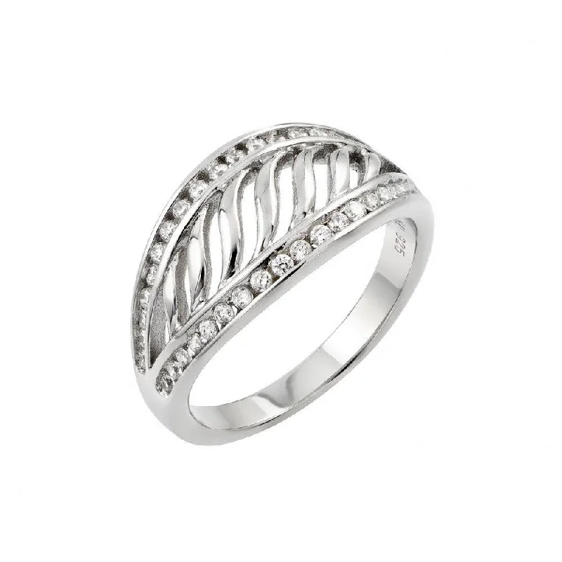 Silver 925 Rhodium Plated CZ Inlay Filigree Ring - STR00963