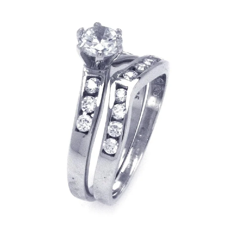 Silver 925 Rhodium Plated CZ Matching Ring Pair Set - STR00779