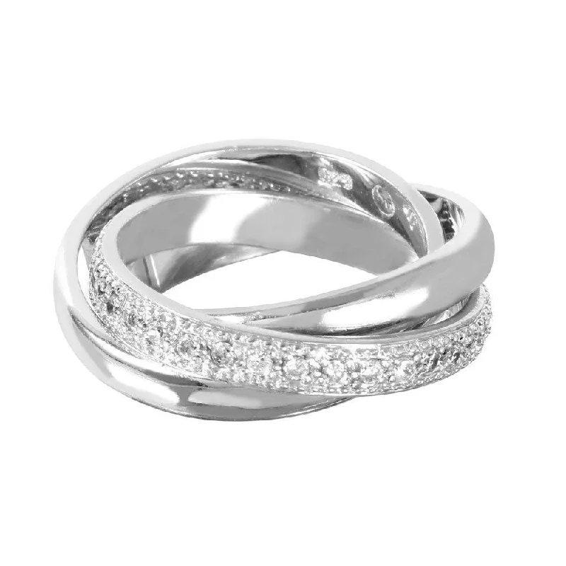 Closeout-Silver 925 Rhodium Plated CZ Movable Ring - STR00127