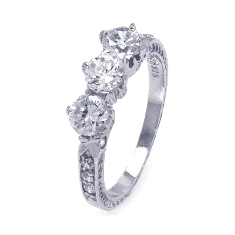 Silver 925 Rhodium Plated CZ Past Present Future Ring - STR00774