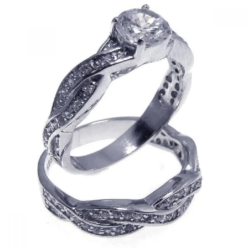 Silver 925 Rhodium Plated CZ Ring Pair Set - STR00544