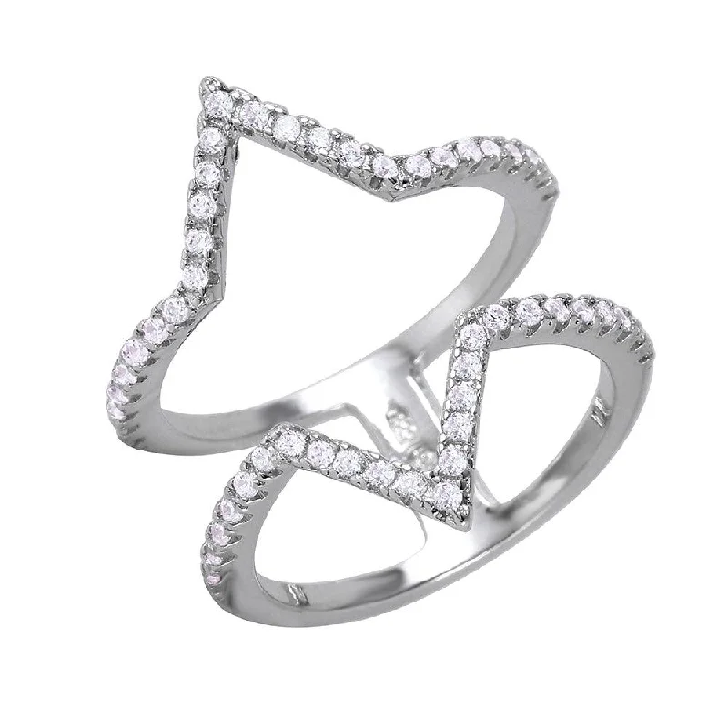 Silver 925 Rhodium Plated Double Tip Ring - BGR00974