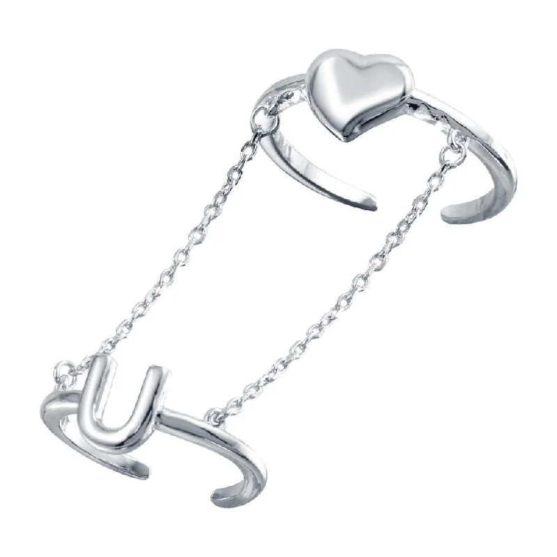 Rhodium Plated 925 Sterling Silver Heart and U Slave Ring - BGR01023