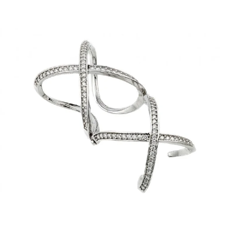 Silver 925 Rhodium Plated Knuckle Extension CZ X X Ring - GMR00032RH