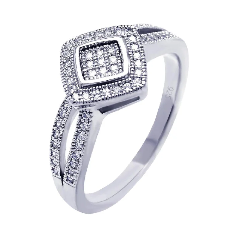 Silver 925 Rhodium Plated Micro Pave CZ Diamond Shaped Ring - ACR00040