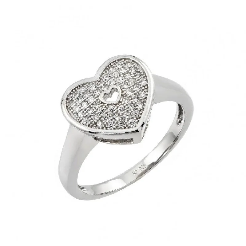 Silver 925 Rhodium Plated Micro Pave Heart CZ Ring - STR00950