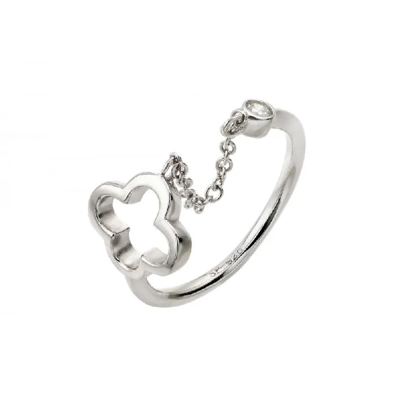 Silver 925 Rhodium Plated Open Clover Wire Ring - STR01003