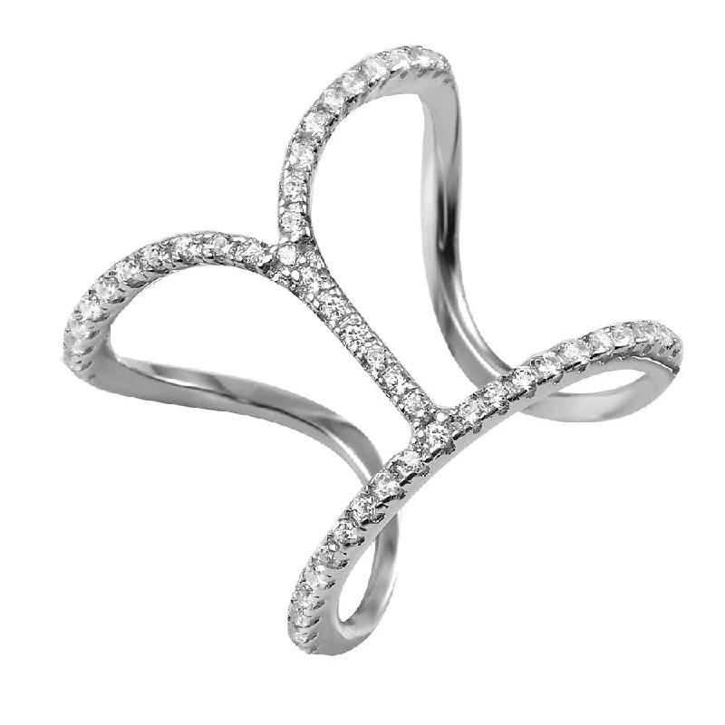 Silver 925 Rhodium Plated Open Dip Strand Ring - BGR00972