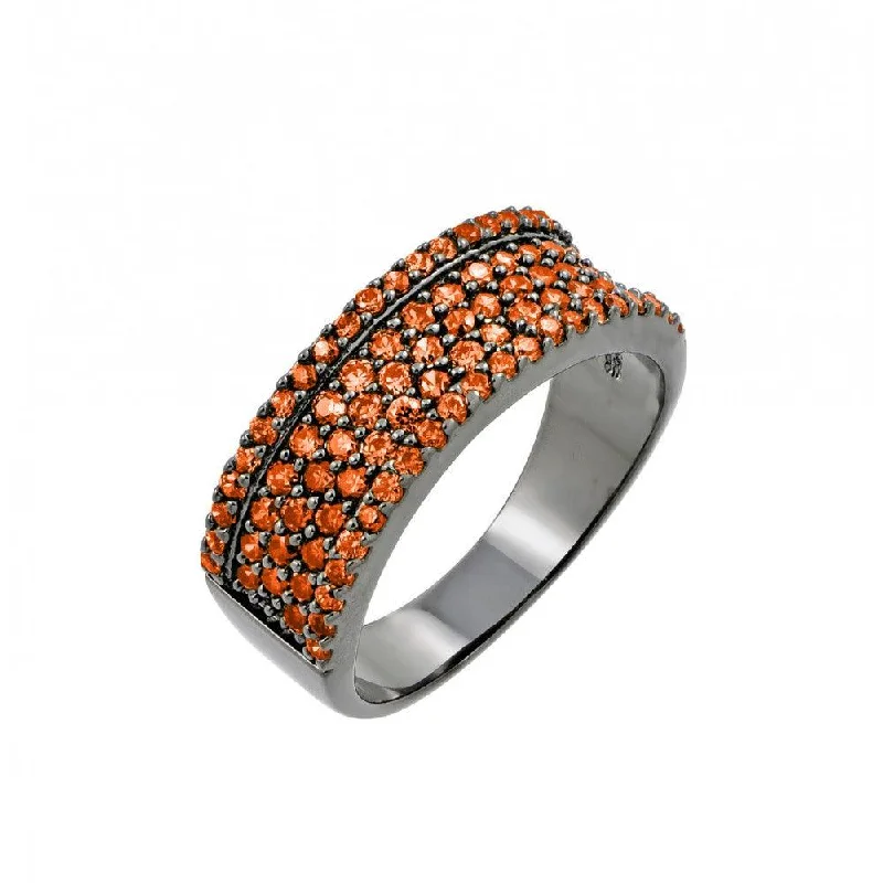 Closeout-Silver 925 Rhodium Plated Orange Pave Set CZ Half Ring - BGR00770ORG