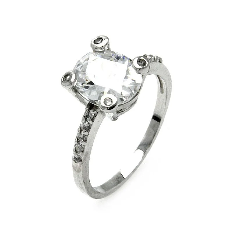 Silver 925 Rhodium Plated Oval CZ Center Ring - STR00262