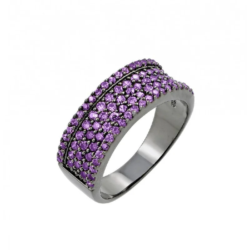 Closeout-Silver 925 Rhodium Plated Purple Pave Set CZ Half Ring - BGR00770PUR