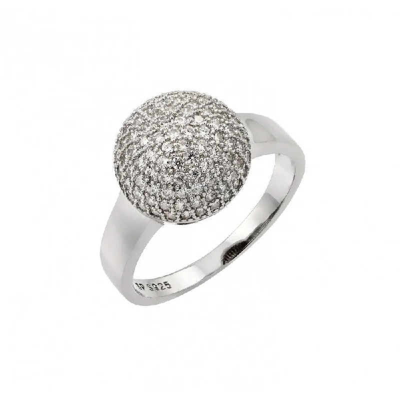 Silver 925 Rhodium Plated Round Ball Clear CZ Ring - STR00939