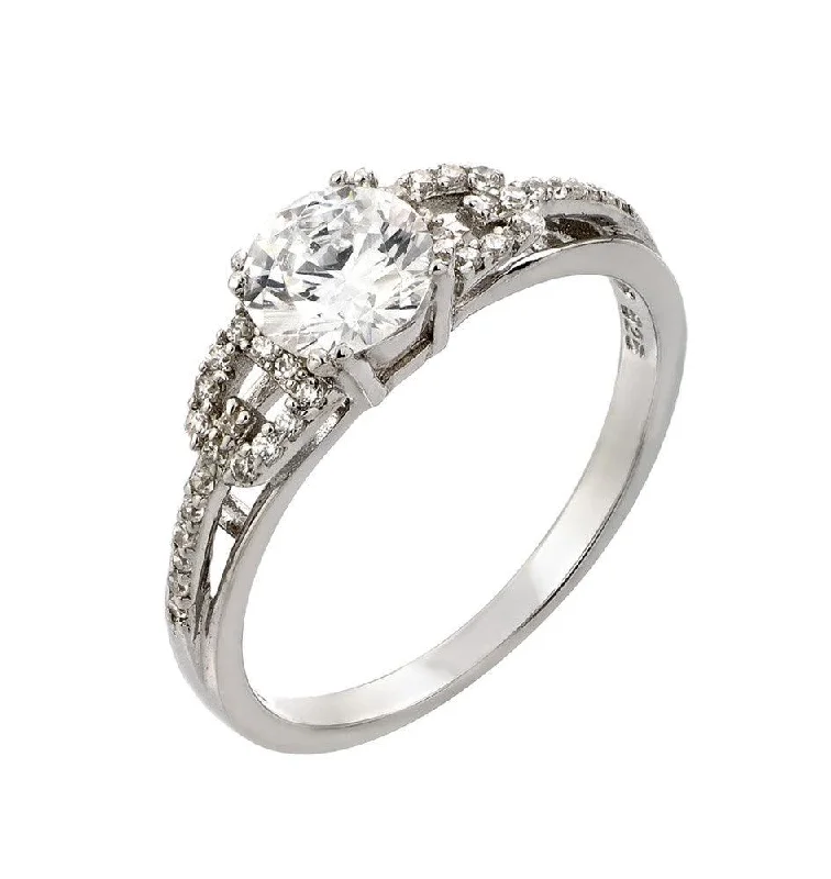 Silver 925 Rhodium Plated Round Clear CZ Ring - STR00924