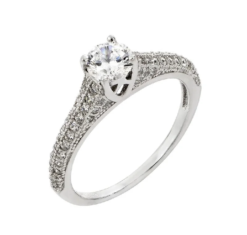 Silver 925 Rhodium Plated Solitaire Micro Pave CZ Ring - STR00927