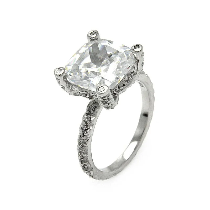 Silver 925 Rhodium Plated Square Center CZ Ring - STR00235