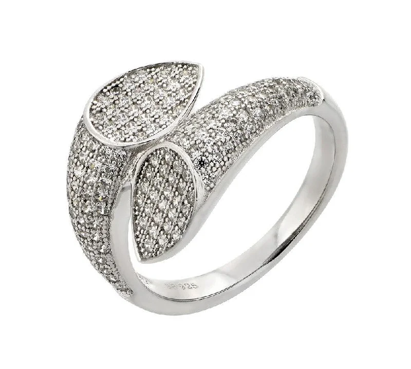 Silver 925 Rhodium Plated Two Tear Pear CZ Ring - STR00928