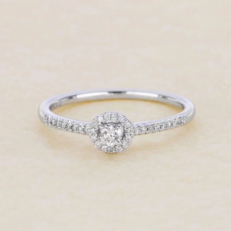 1/5ct TDW Round Shape Diamond Halo Ring in 10k Gold by De Couer