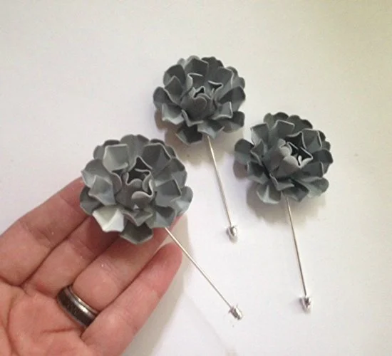 50s Style Gray Metal Lapel Pin Bone Rosette