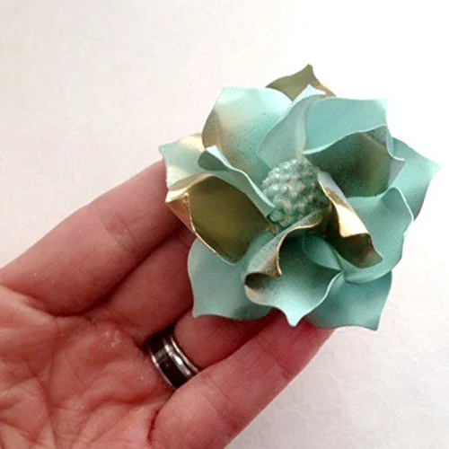 50s Style Seafoam Green and Gold Tone Gardenia