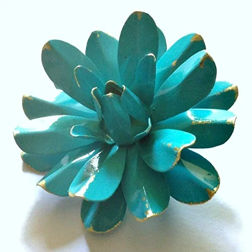 60s Style Bright Aqua Blue Antiqued Water Lily