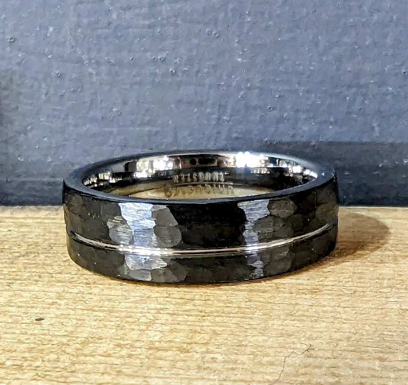 Unique & Co 7mm Hammered Black Tungsten Ring