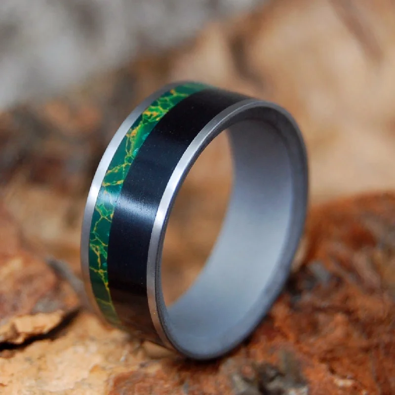 Water Buffalo Moss | Men's Water Buffalo Horn, Egyptian Jade & Titanium Wedding Ring