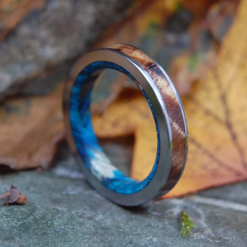 Anastasius | Men's Blue Box Elder Wood, Hawaiian Koa Wood & Titanium Wedding Ring