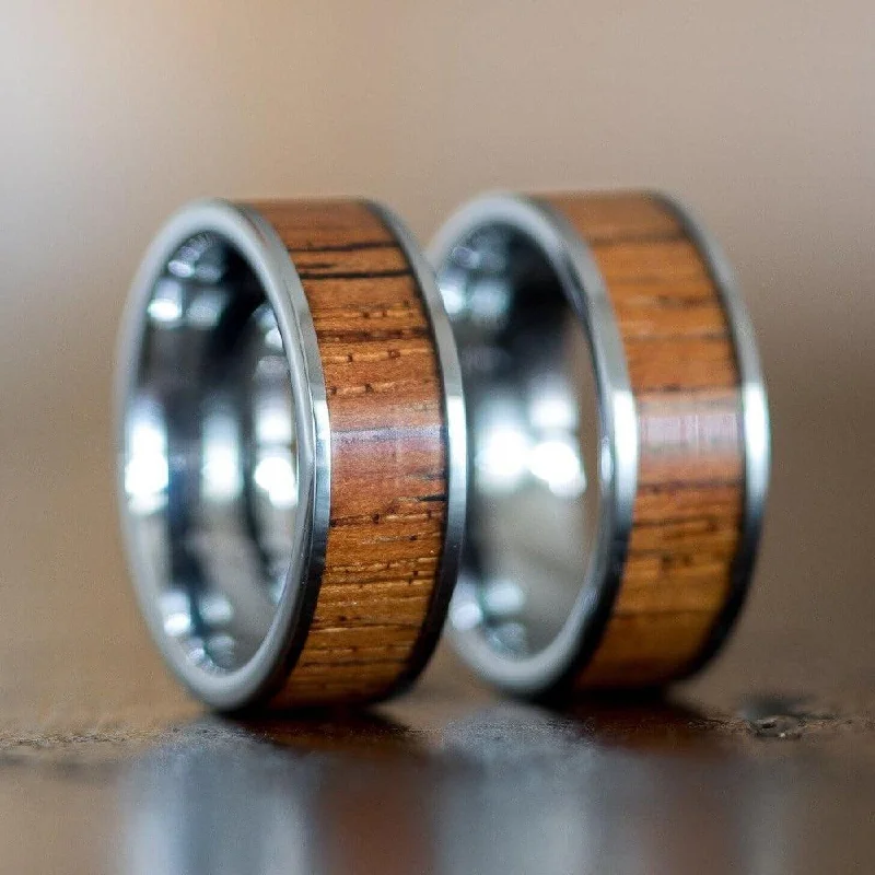 "Apollo"  Silver Tungsten Sapele Wood Inlay Ring