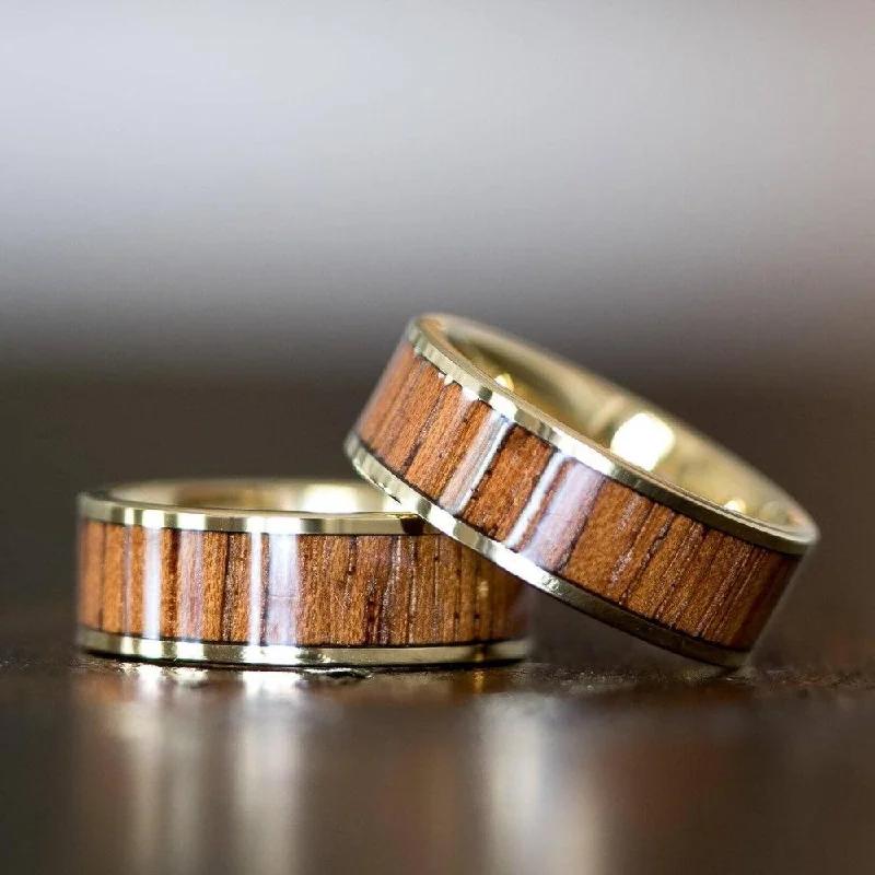 "Apollo"  Yellow Gold Sapele Wood Inlay Ring