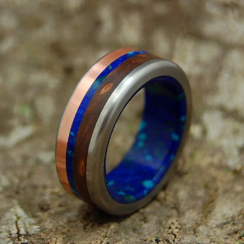 Arctic Viking | Men's Titanium, Redwood, Copper & Azurite Stone Wedding Ring