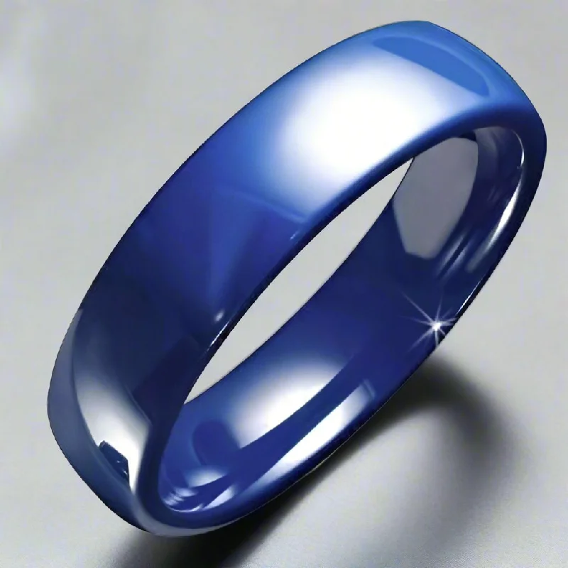 Azure Blue Ceramic High Polish Men's Band Ring