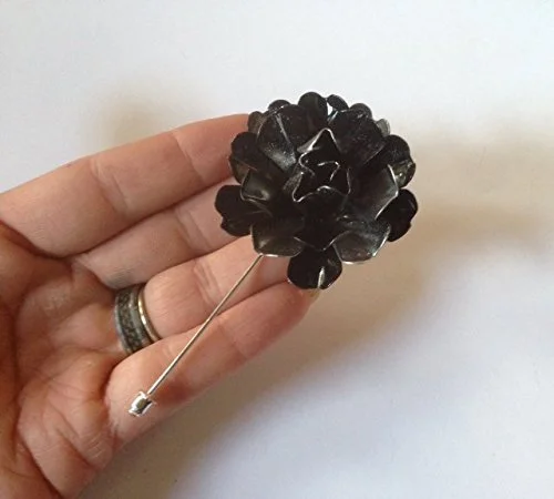 Black and Silver Tone Flower Lapel Pin