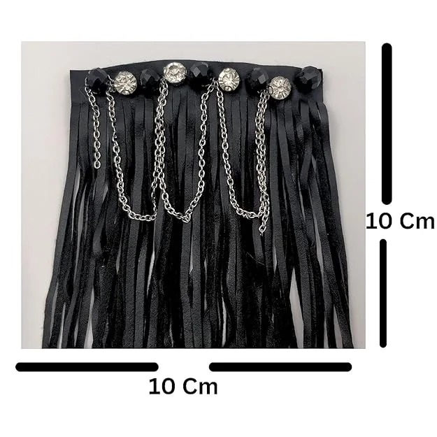 Black Fringe and Rhinestone Patch