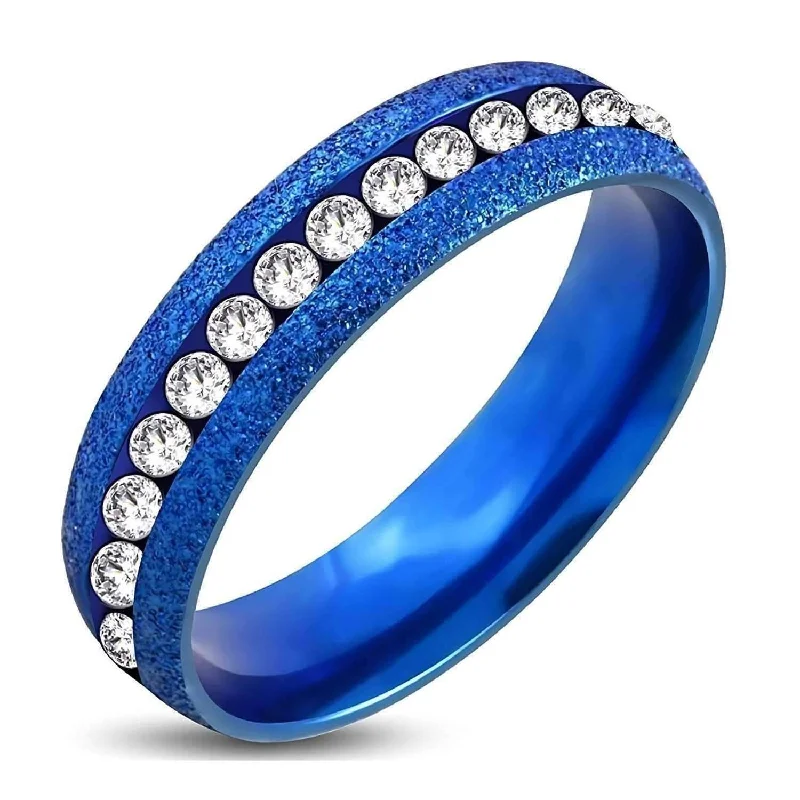 Blue and White Channel Set CZ Eternity Ring