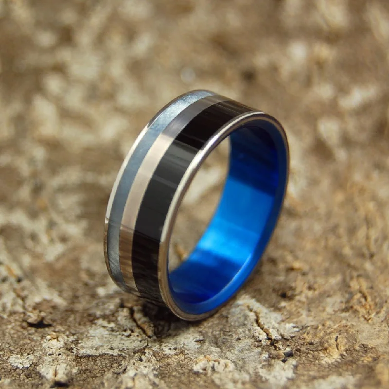 Blue Fortress | Men's Onyx Stone, Gray Pearl, & Titanium Wedding Ring