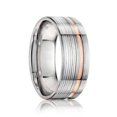 BLUSH | Men's Wedding Ring | Cobalt Band with Rose Gold Inlay | 6mm & 8mm