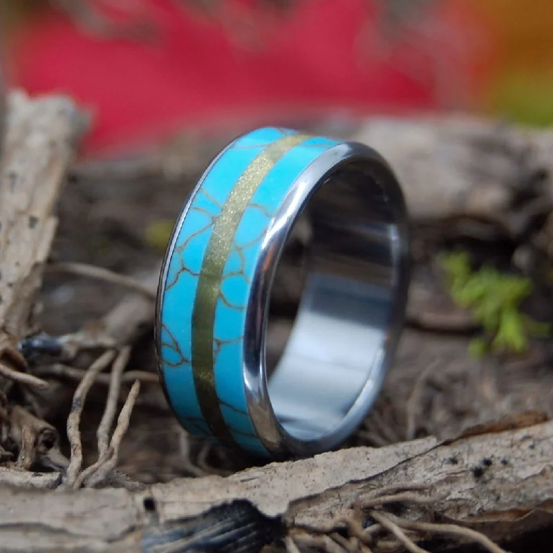 Cat Eye | Men's Tiger Eye Stone, Tibetan Turquoise & Titanium Wedding Ring