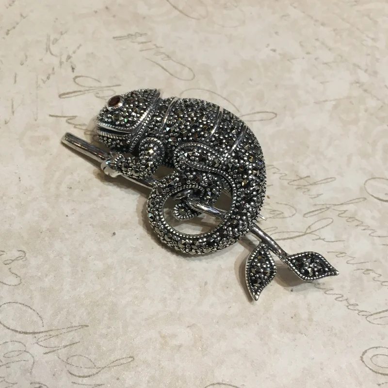 Chameleon Brooch Marcasite Sterling Silver