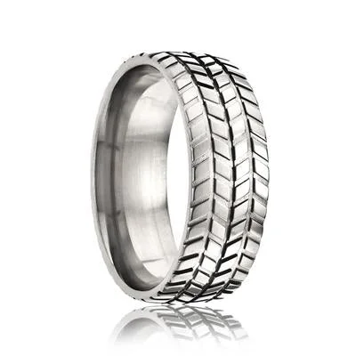 CHAMPION | Men's Titanium Ring | Tire Tread | 8mm