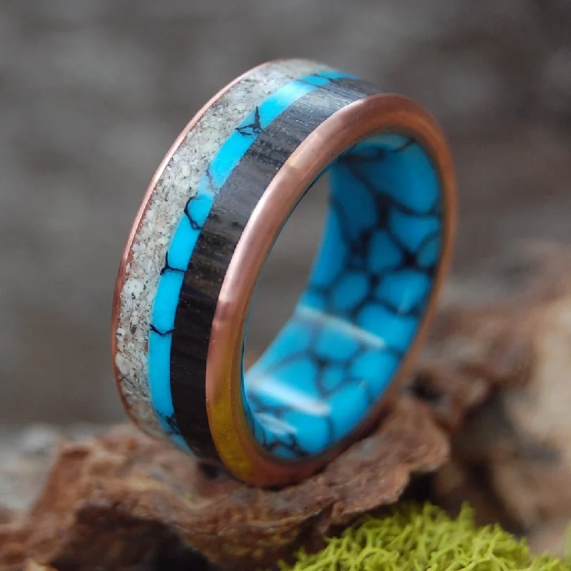 Colors Of Okinawa | Men's Turquoise, Okinawa Beach Sand, Bog Oak & Copper Wedding Ring