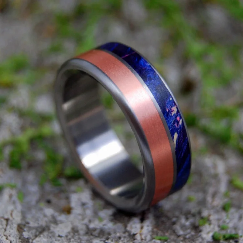 Copper Shore | Men's Copper, Blue Box Elder Wood & Titanium Wedding Ring