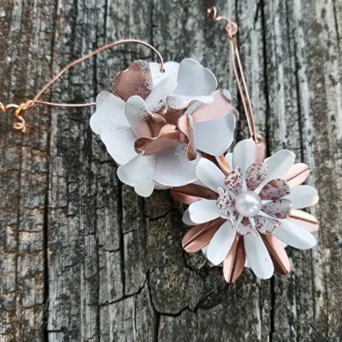 Copper Tone and White Ornaments (set of 2)