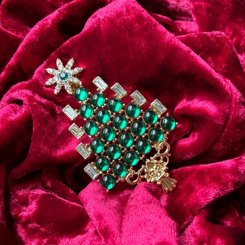 Green Christmas tree brooch with candles