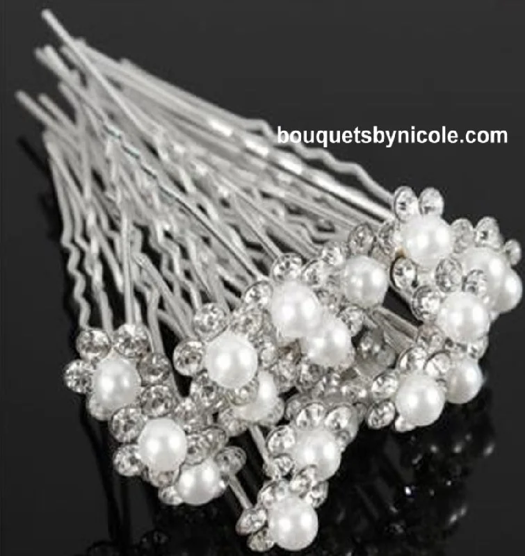 10pcs Pearl Flower Rhinestone Hair pins BR-046