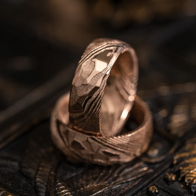 Hammered "Poseidon" Rose Gold Steel Ring- Full Polish