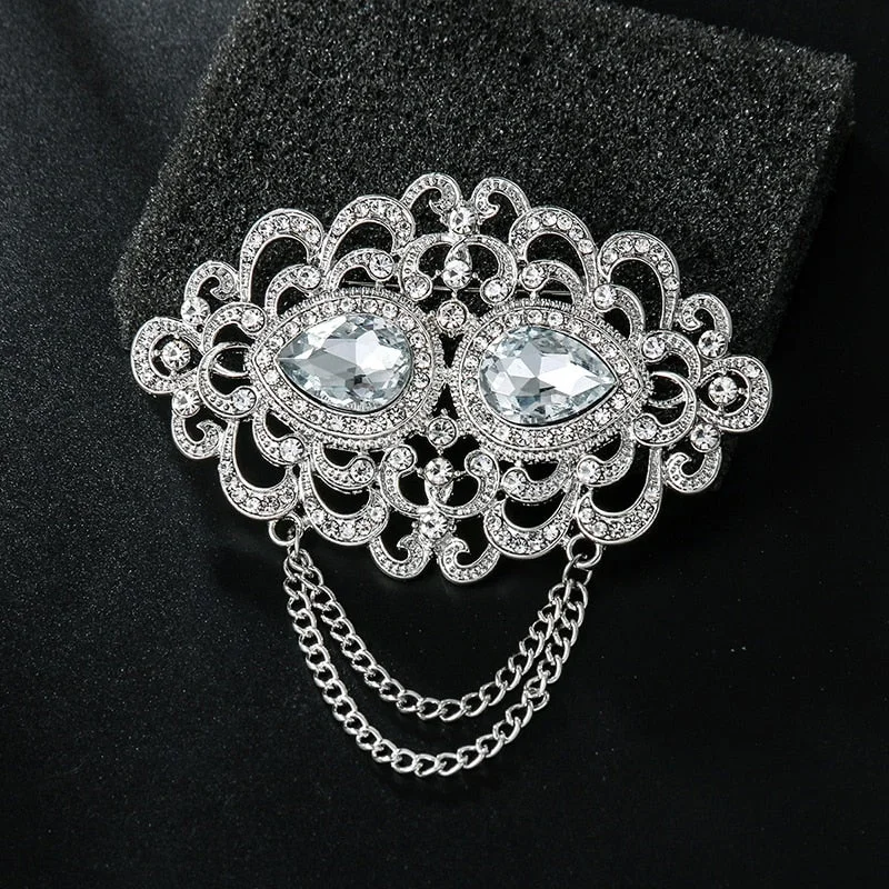 Crystal Rhinestones Chain Brooch