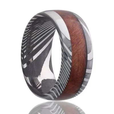 DAMASCENE | Wedding Ring for Men | Wood Inlay | Damascus Steel | 8mm