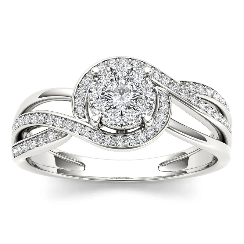 De Couer 10k White Gold 1/4ct TDW Diamond Bypass Cluster Ring